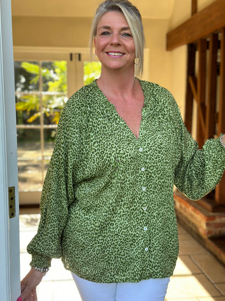 Leopard Print Lightweight Blouse | Green