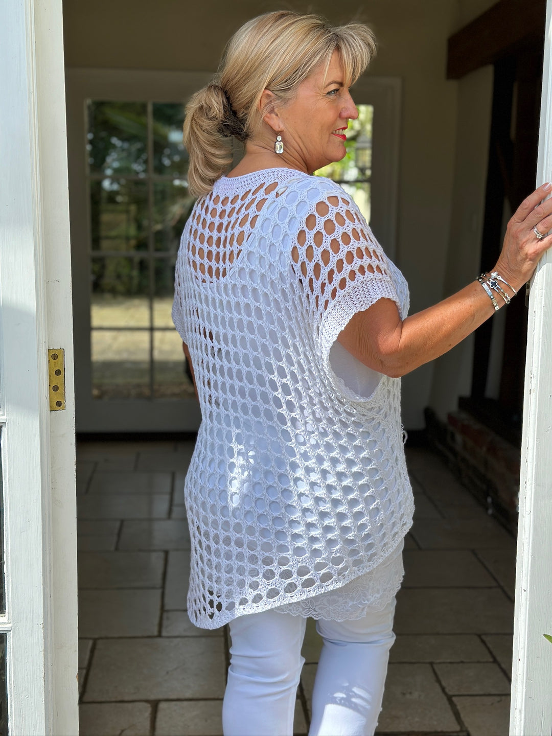 Asymmetric Crochet Overlay Top | White