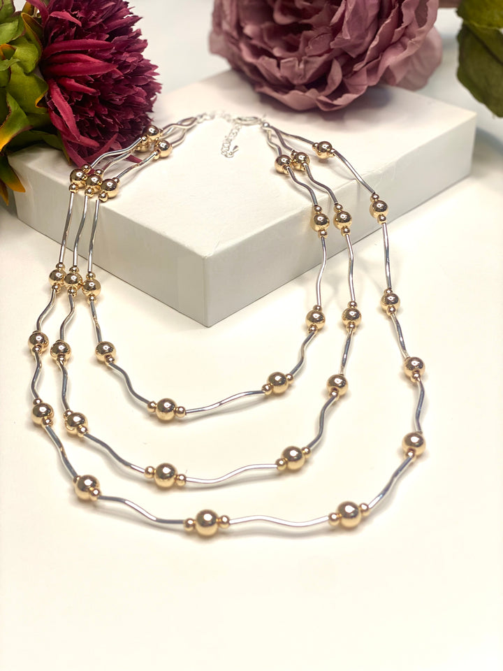 Trio layered Beaded Necklace | Rose gold