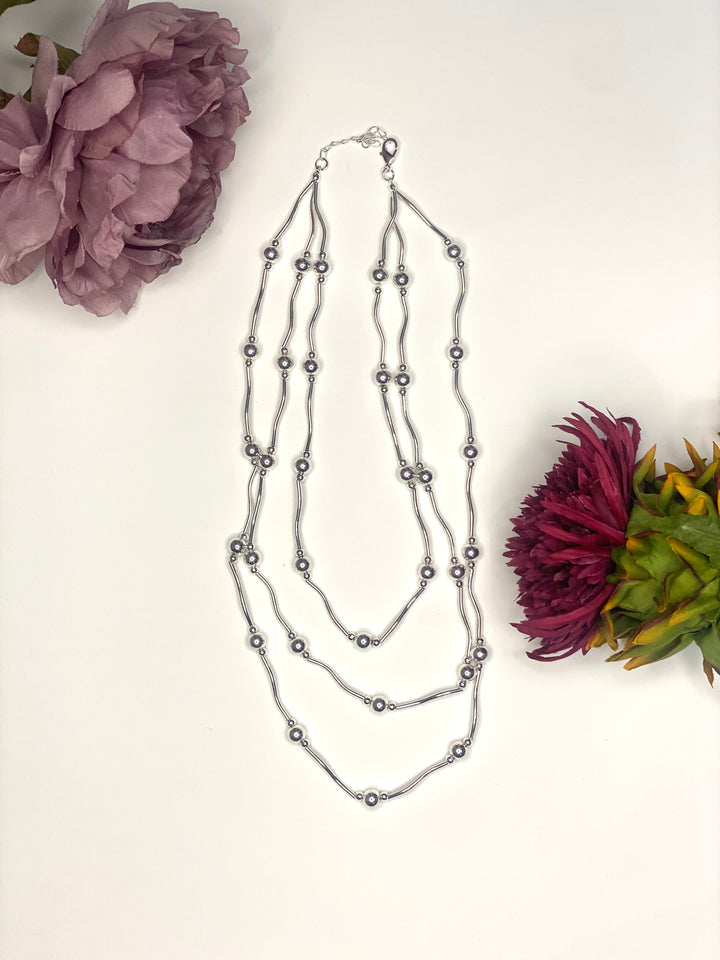 Trio layered Beaded Necklace | Silver