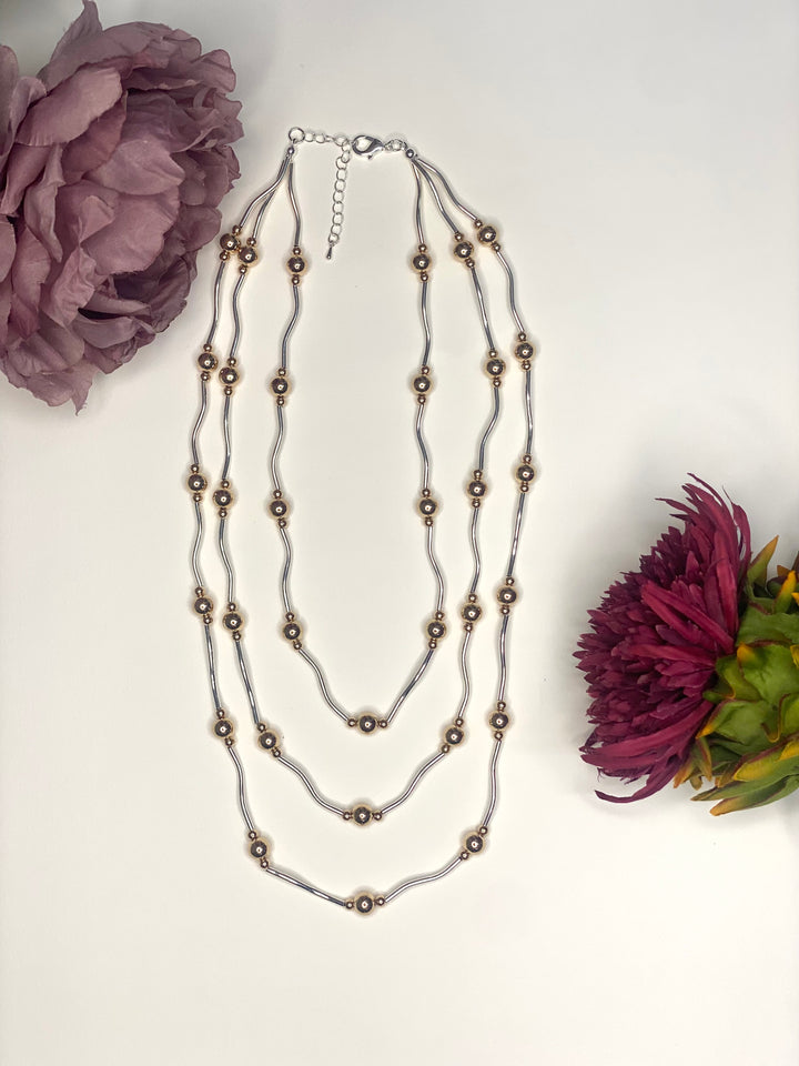 Trio layered Beaded Necklace | Rose gold