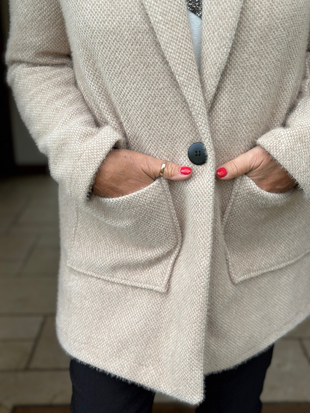 Brushed Weave Button Up Jacket | Beige