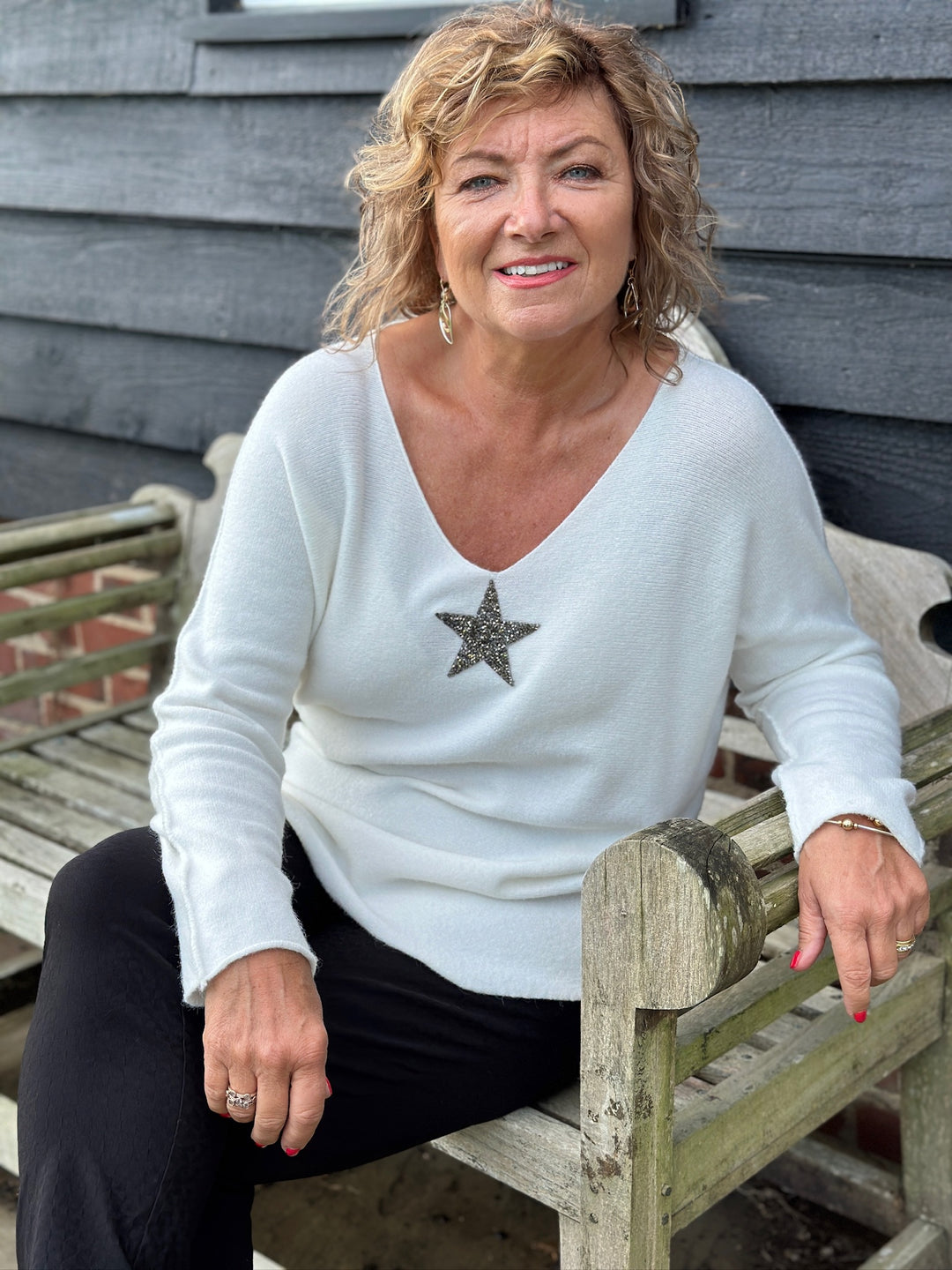 Nellie Star V Neck Jumper | Cream