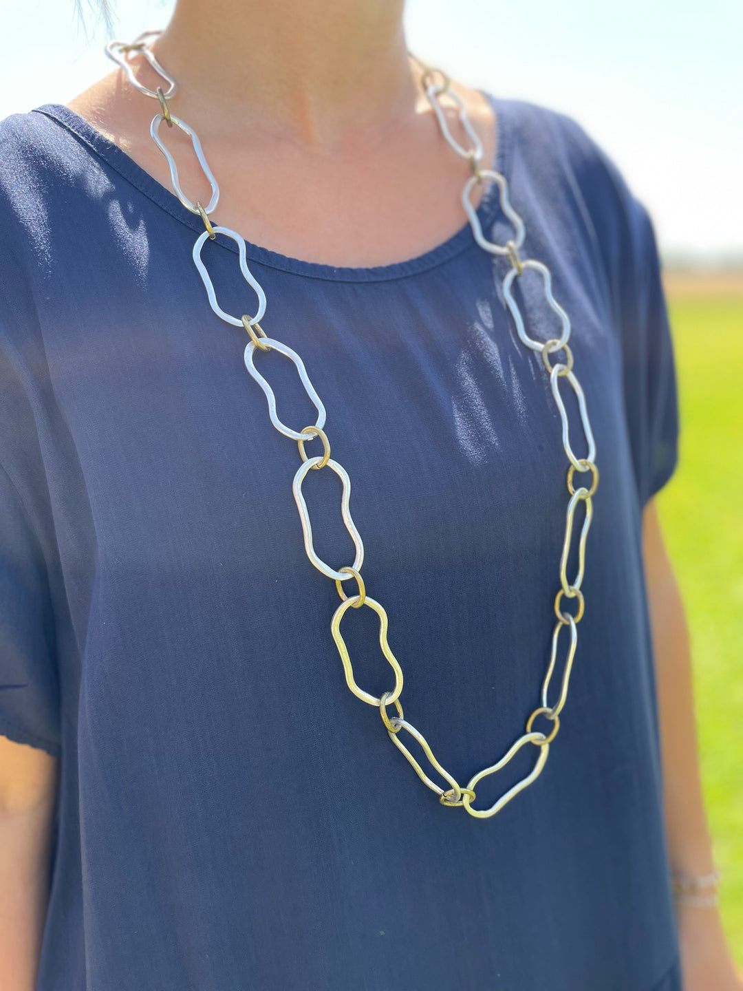 Two Tone Long Chain Necklace