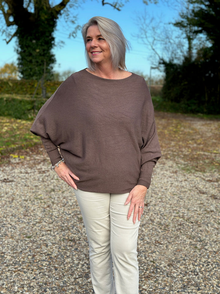 Batwing Lightweight Knit Jumper | Truffle