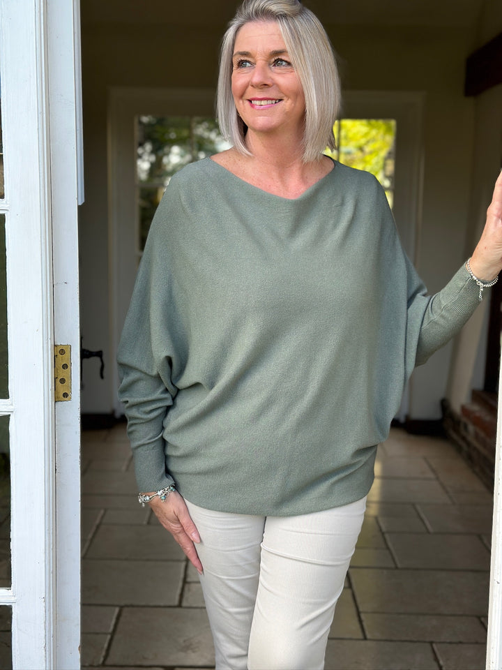 Batwing Lightweight Knit Jumper | Sage Green