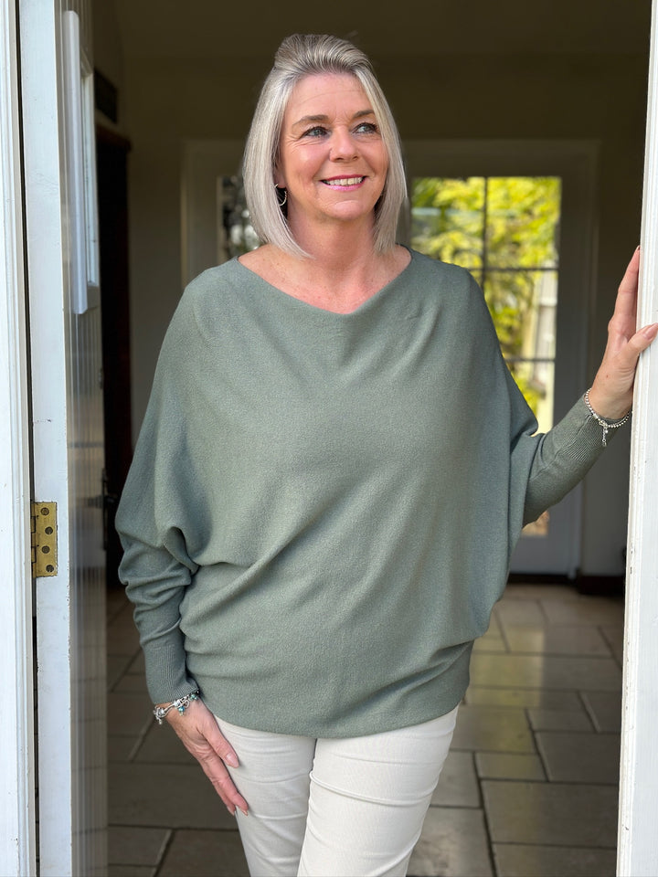 Batwing Lightweight Knit Jumper | Sage Green