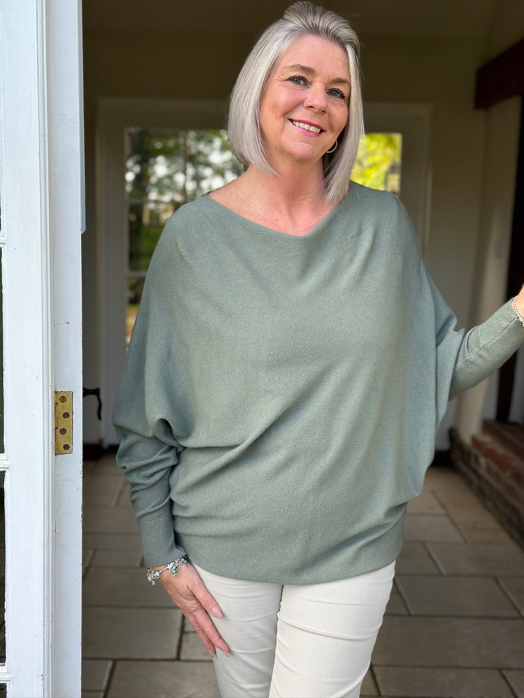 Batwing Lightweight Knit Jumper | Sage Green