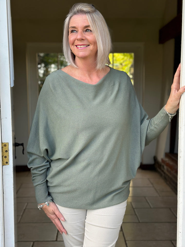 Batwing Lightweight Knit Jumper | Sage Green