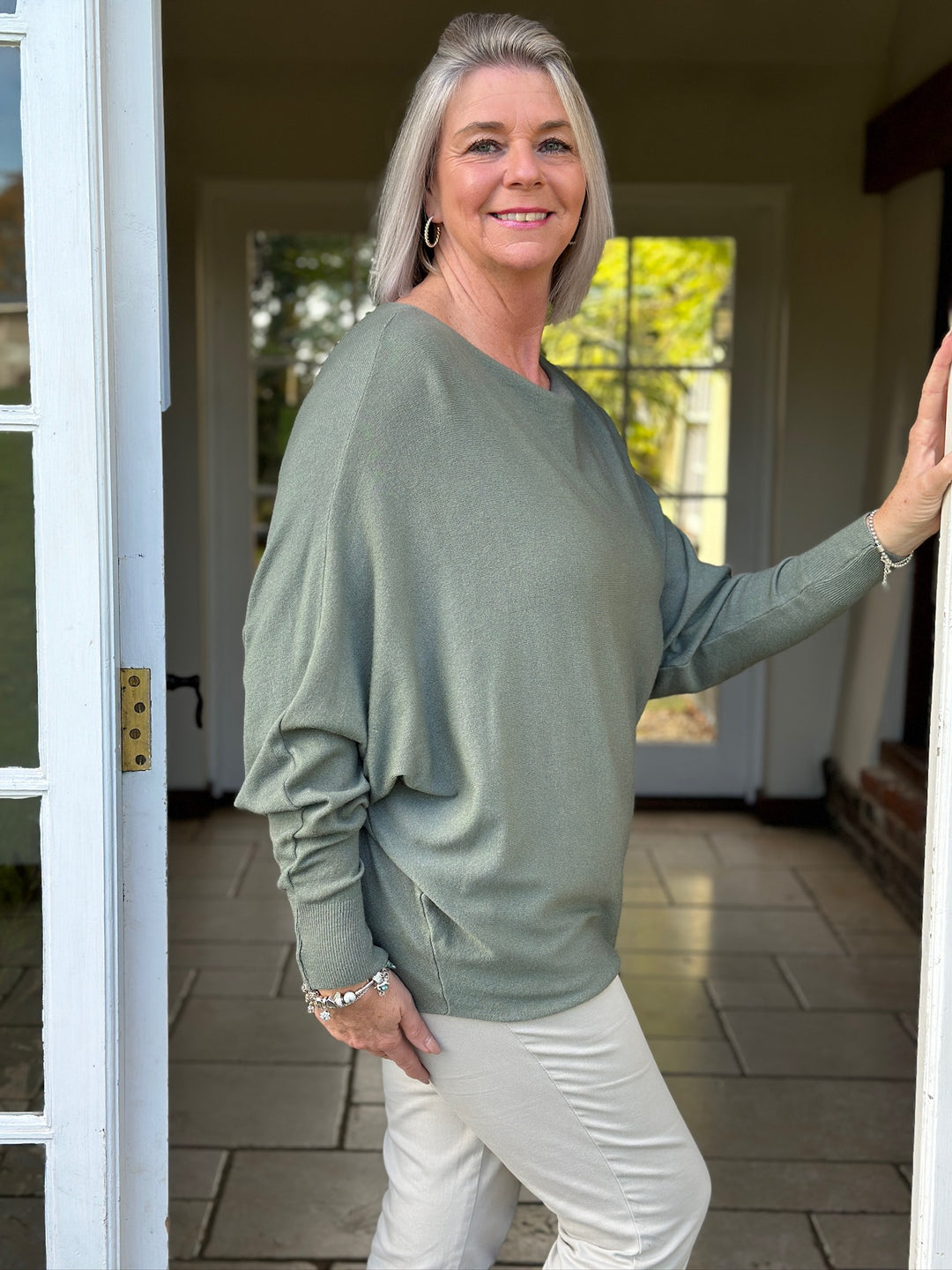 Batwing Lightweight Knit Jumper | Sage Green