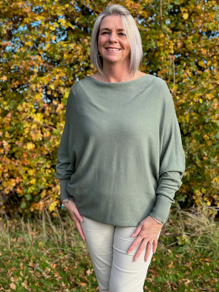 Batwing Lightweight Knit Jumper | Sage Green