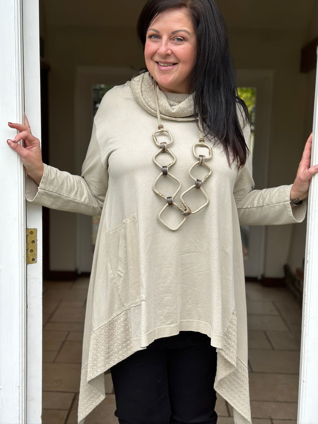 Knit Contrast Roll Neck Jumper | Taupe