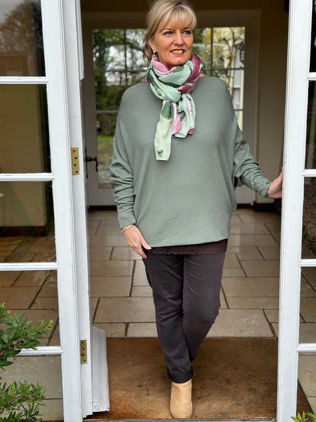 Batwing Lightweight Knit Jumper | Sage Green