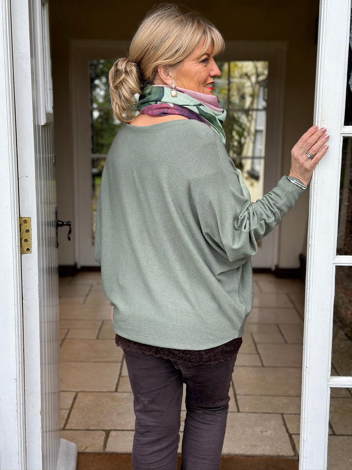 Batwing Lightweight Knit Jumper | Sage Green