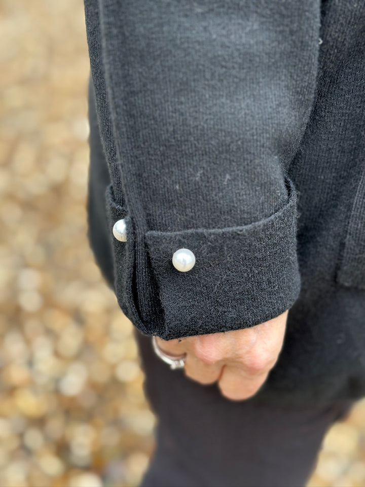 Pearl Detail Cuffed Jumper | Black