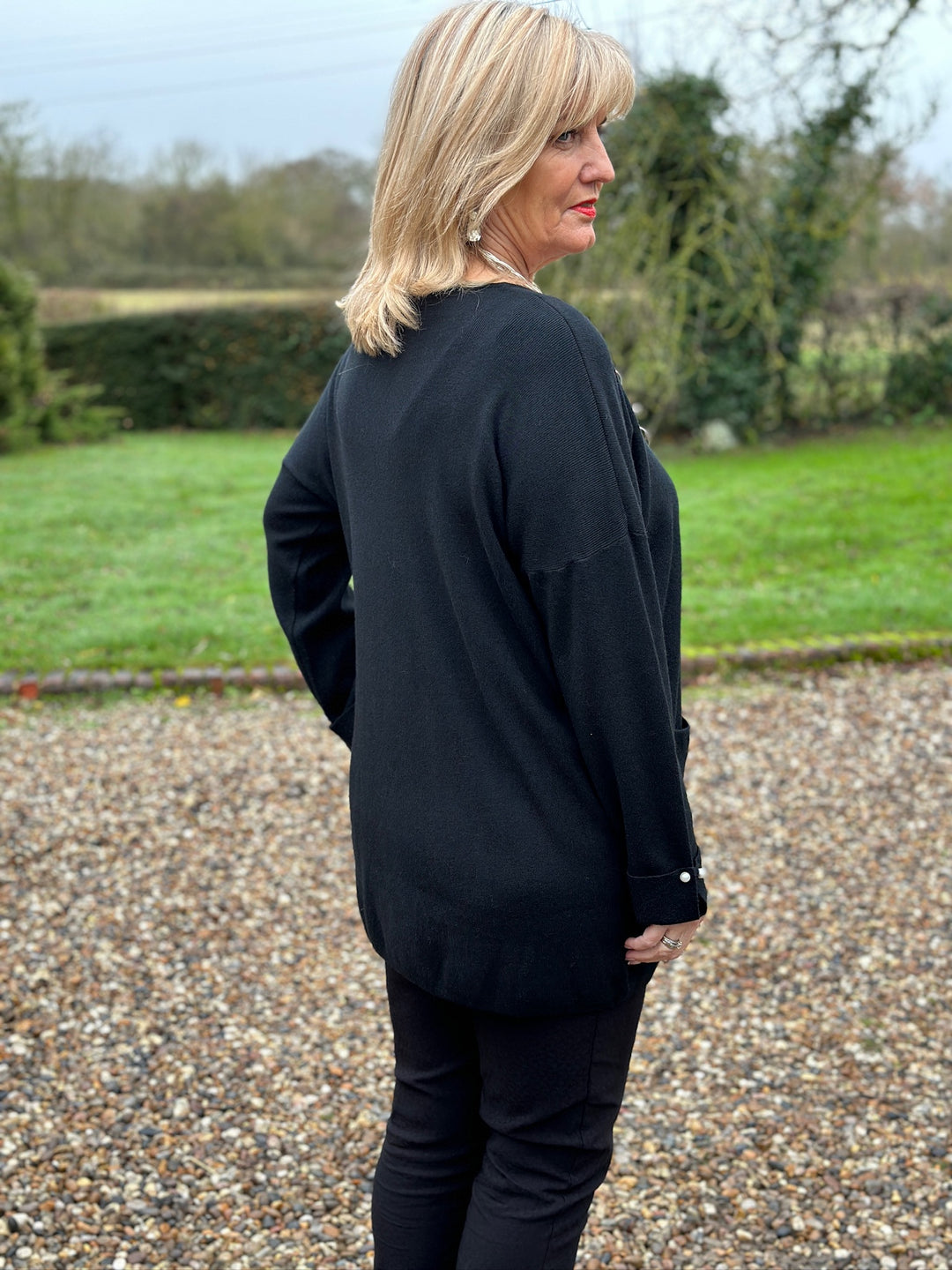 Pearl Detail Cuffed Jumper | Black