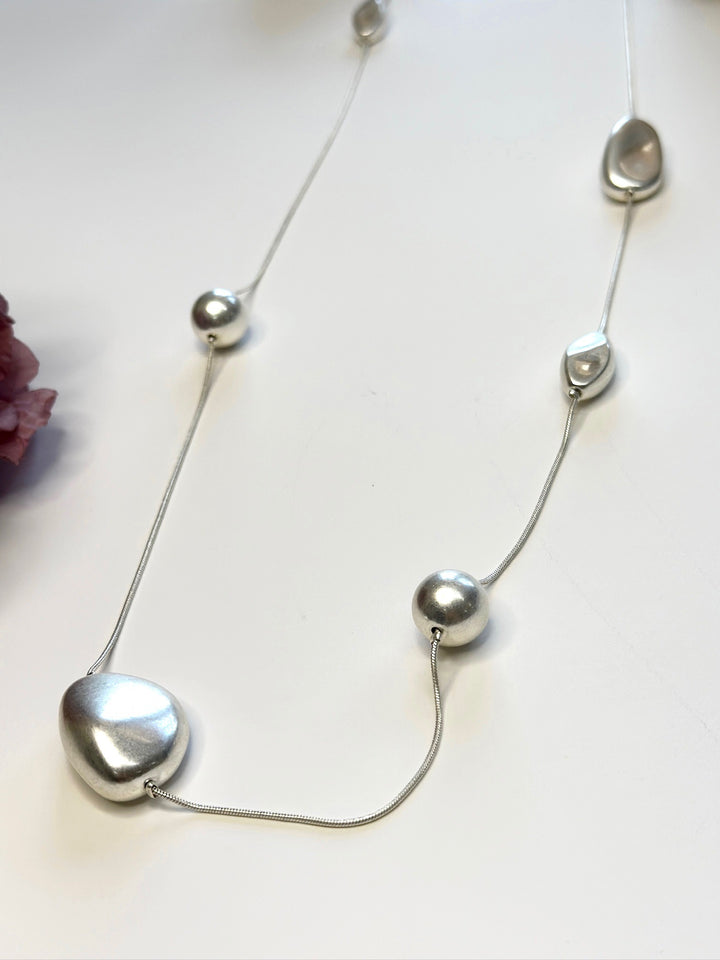 Long Spaced Beaded Necklace | Silver