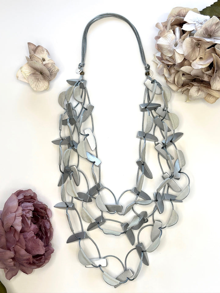 Wooden Multi Layered Necklace | Silver