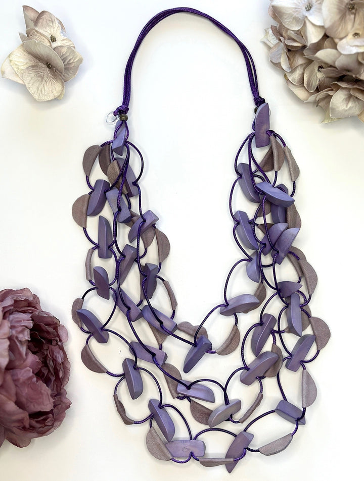 Wooden Multi Layered Necklace | Purple