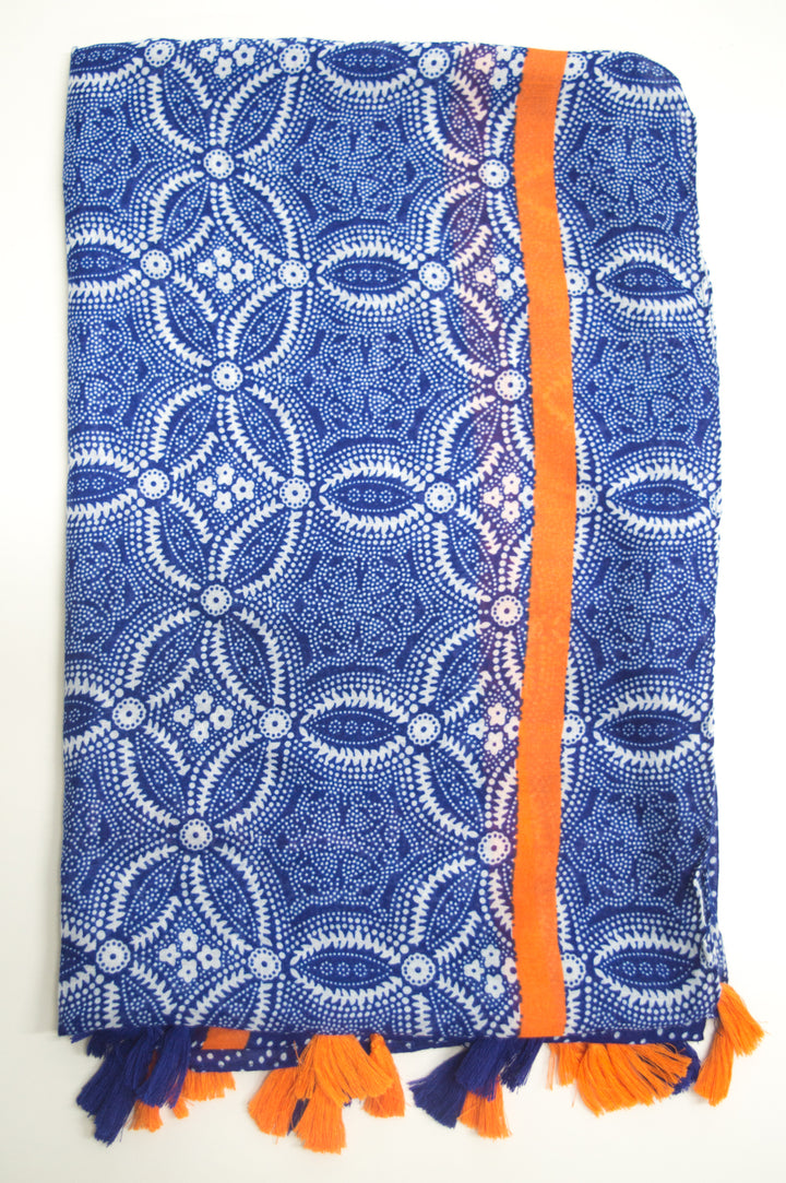 Royal Blue and Orange Geometric Tassel Scarf