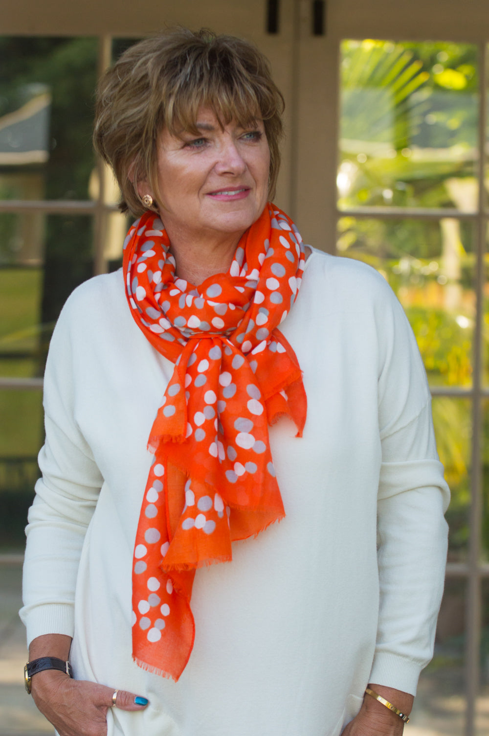 Orange & Grey Polka Dot Scarf