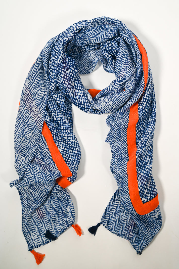 Blue and Orange Tassel Scarf