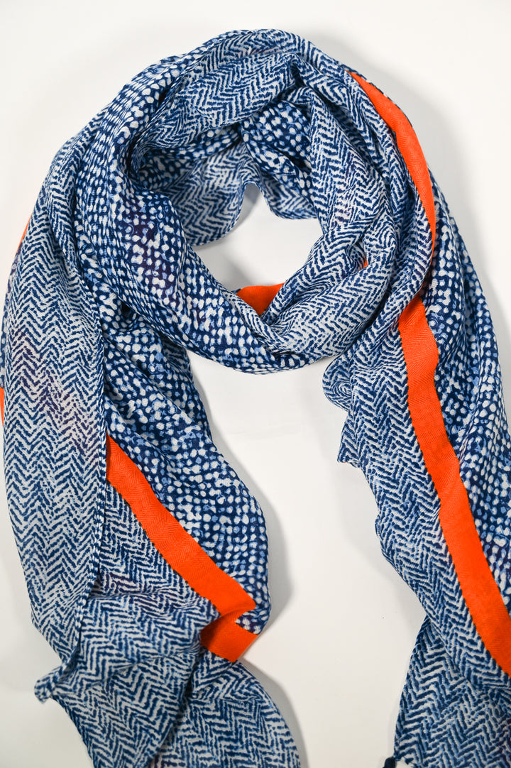 Blue and Orange Tassel Scarf