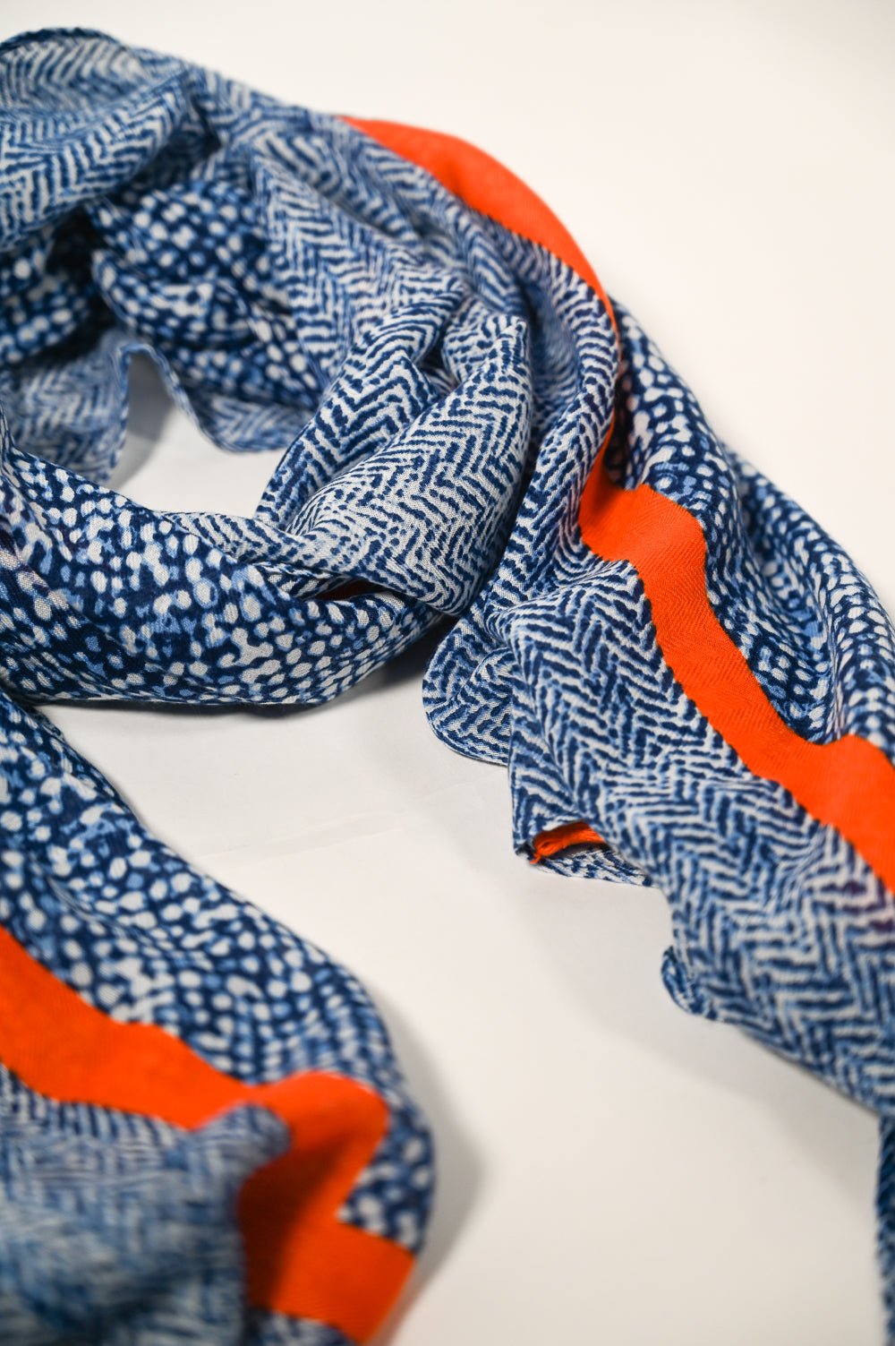 Blue and Orange Tassel Scarf